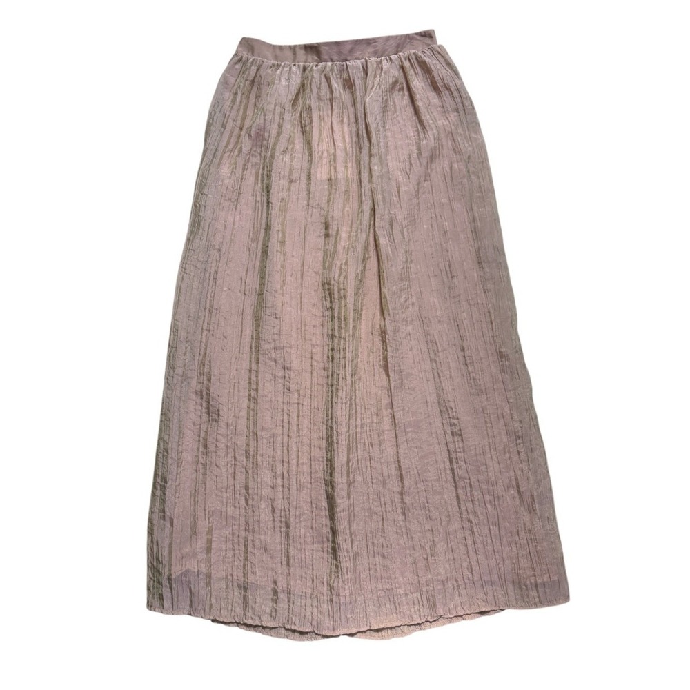 NWT Zara Mauve Pink Shimmer‎ Crinkle Maxi Skirt-Boho Chic Fairycore Coquette- XS